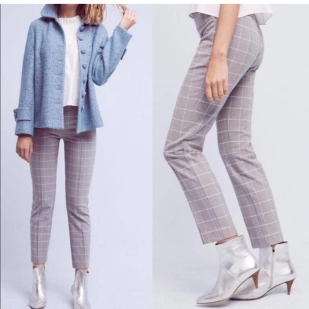 Anthropologie Cartonier Mid Rise Windowpane‎ Isabella Straight Leg Pants. Size 2